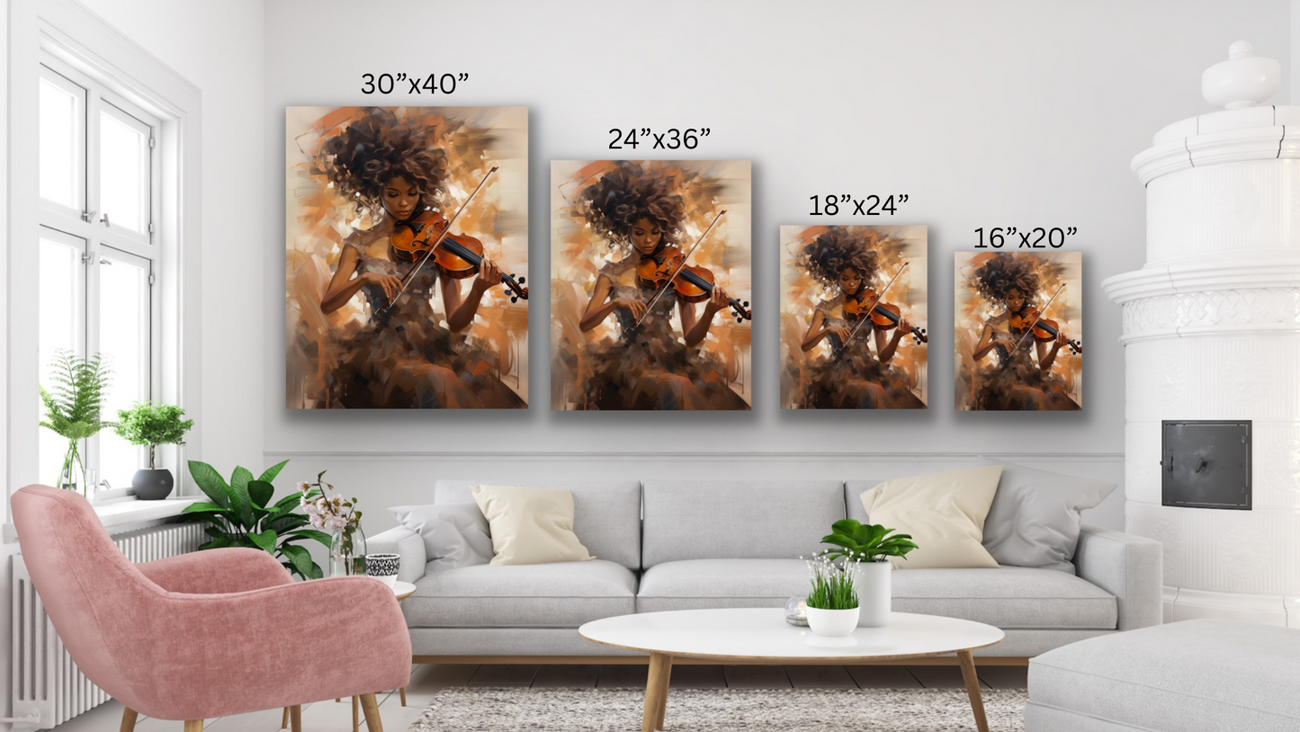 A Lady & Her Violin | Stretched Canvas Print Wall Art | Black Art | African American Art