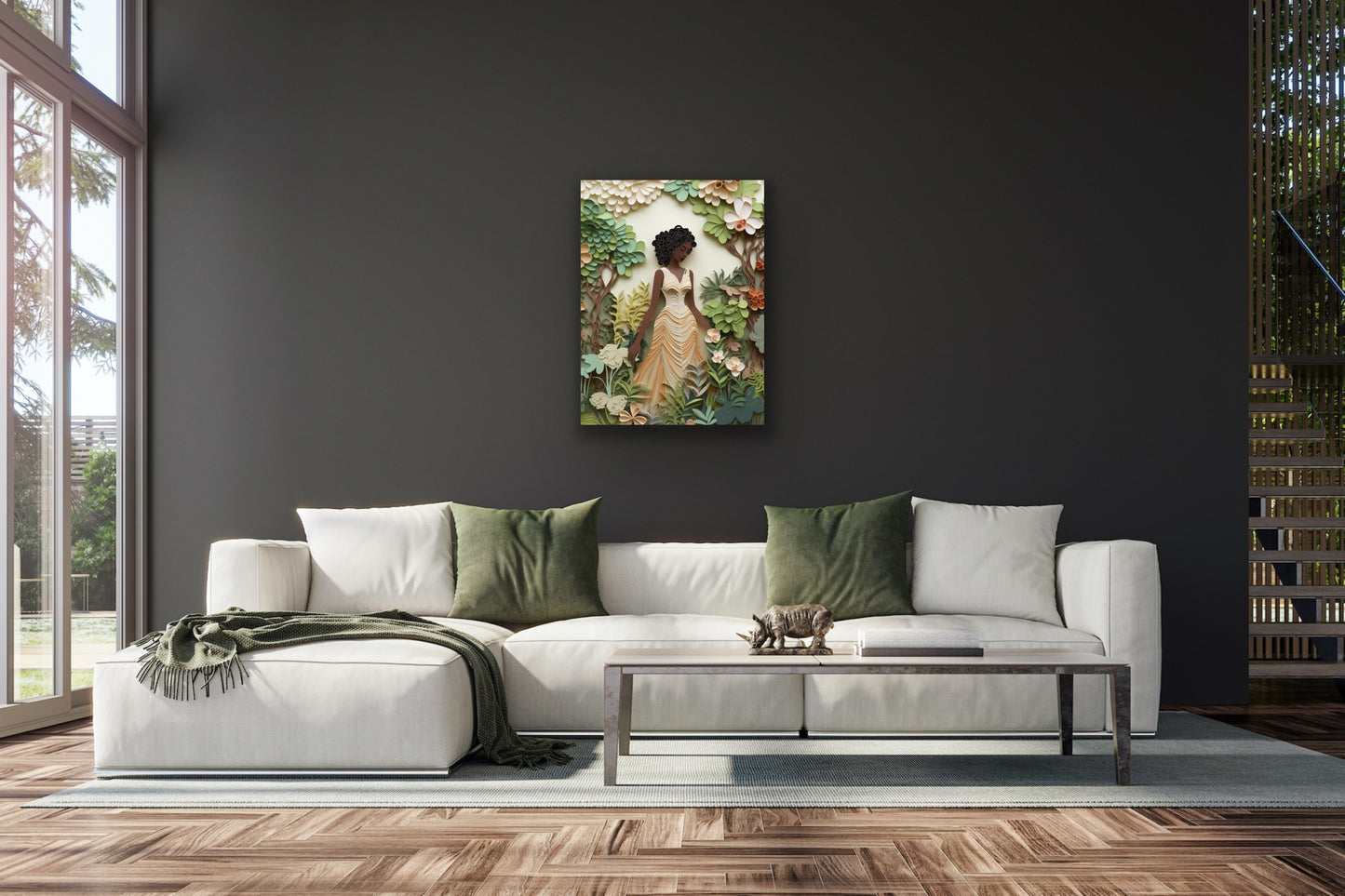 Lady of The Garden | Stretched Canvas Print Wall Art | Black Art | African American Art