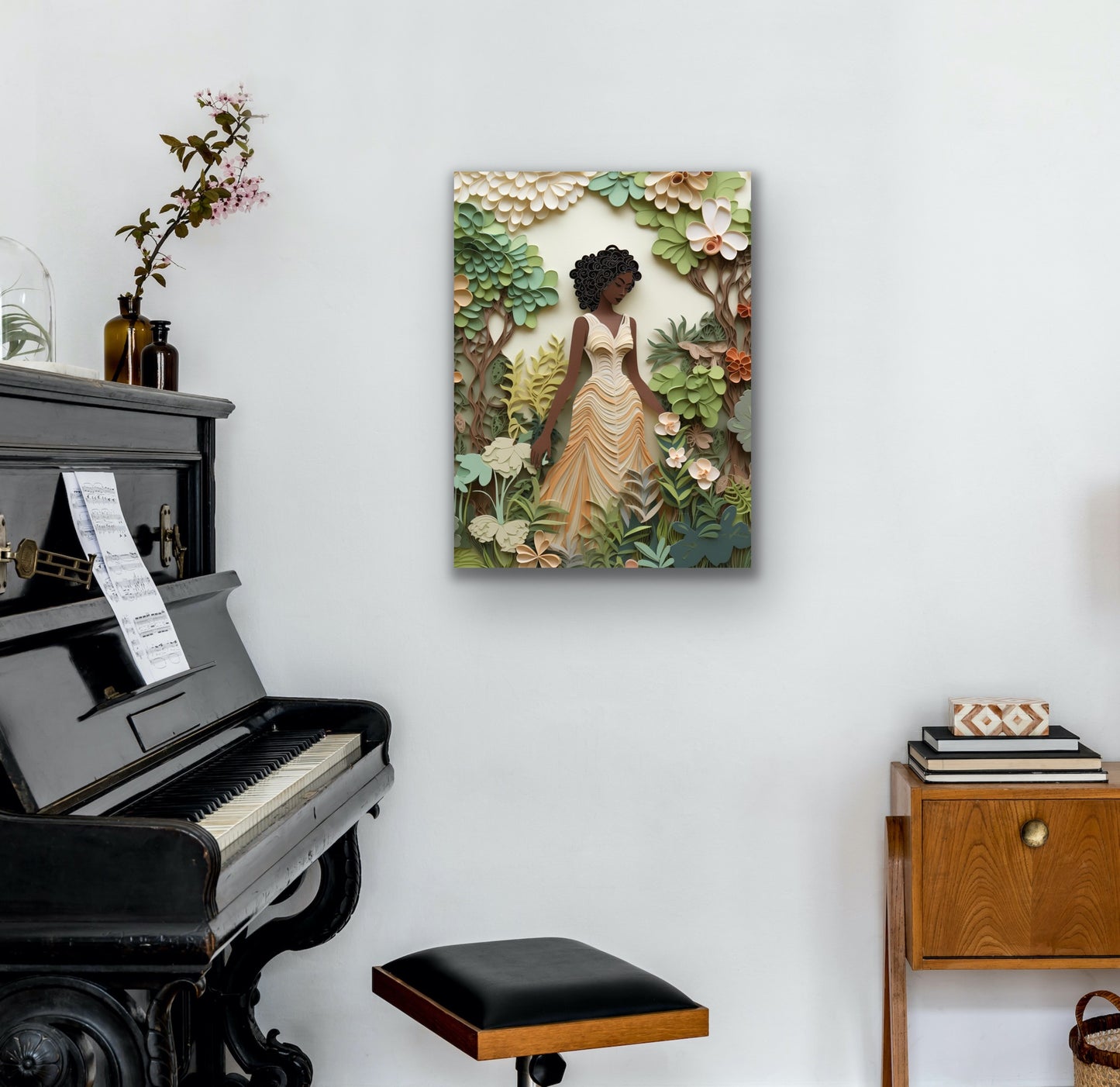 Lady of The Garden | Stretched Canvas Print Wall Art | Black Art | African American Art