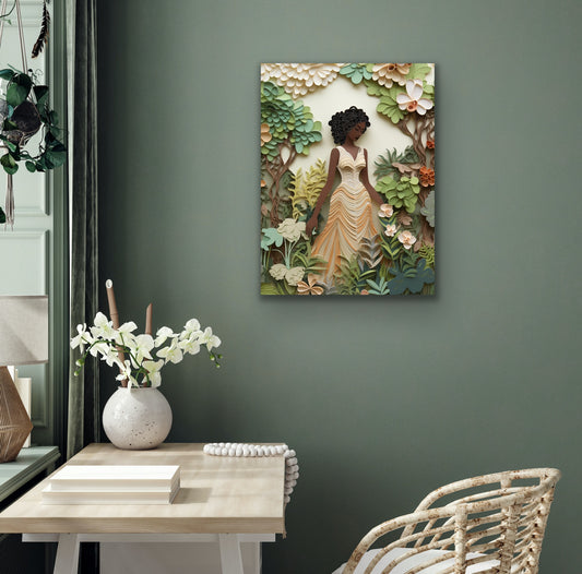 Lady of The Garden | Stretched Canvas Print Wall Art | Black Art | African American Art