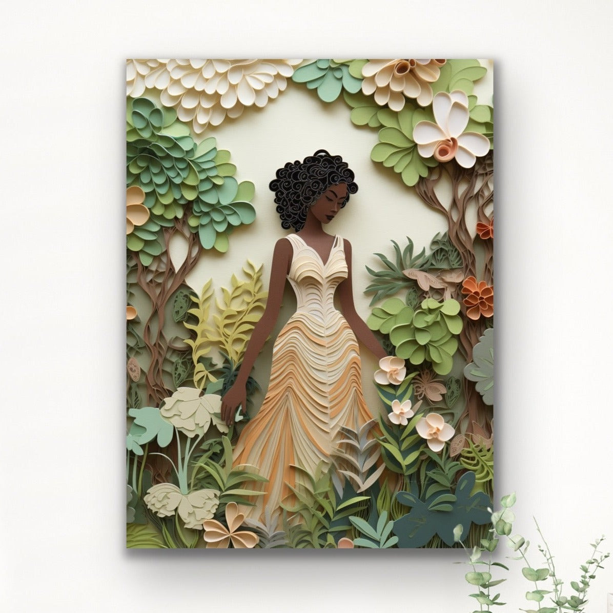 Lady of The Garden | Stretched Canvas Print Wall Art | Black Art | African American Art