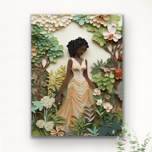 Lady of The Garden | Stretched Canvas Print Wall Art | Black Art | African American Art