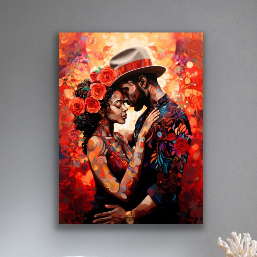 A Blooming Love | Black Love | Stretched Canvas Print Wall Art | Black Art | African American Art