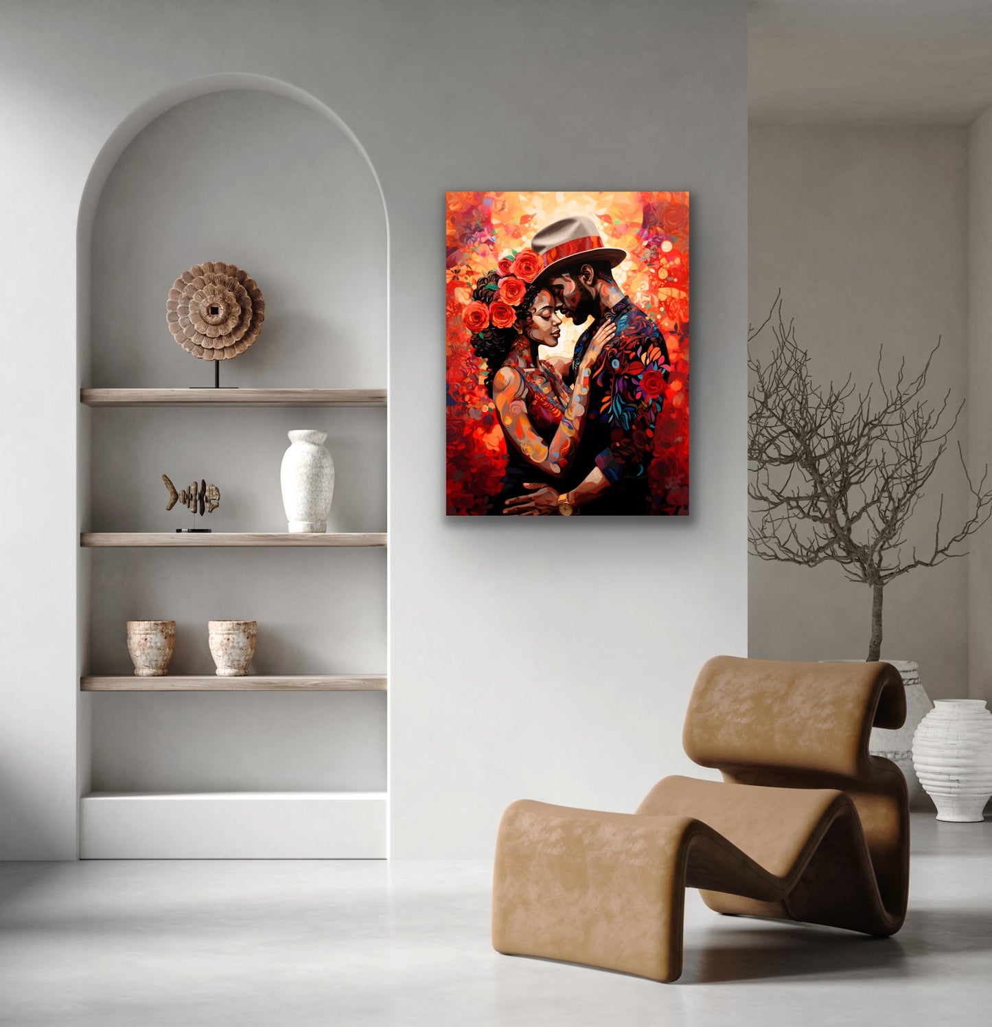 A Blooming Love | Black Love | Stretched Canvas Print Wall Art | Black Art | African American Art