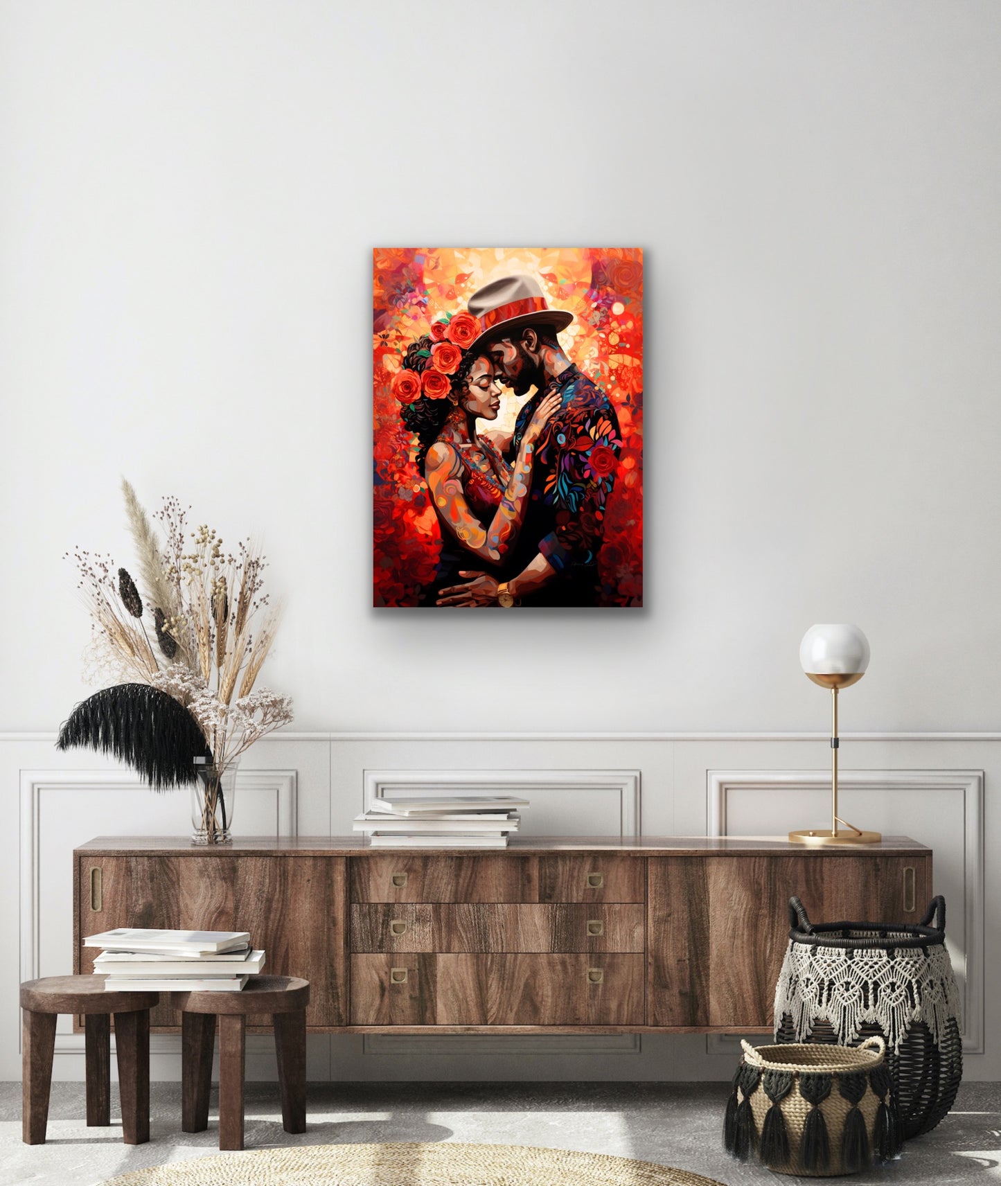 A Blooming Love | Black Love | Stretched Canvas Print Wall Art | Black Art | African American Art