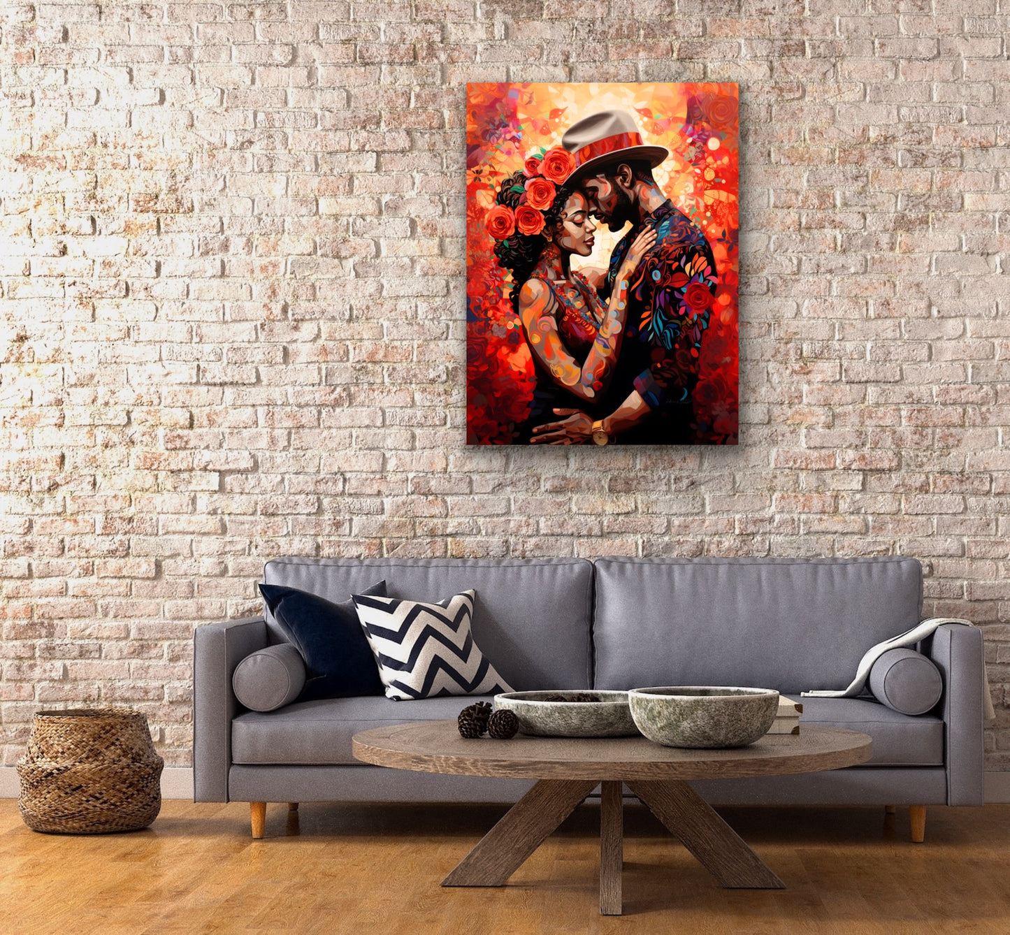 A Blooming Love | Black Love | Stretched Canvas Print Wall Art | Black Art | African American Art