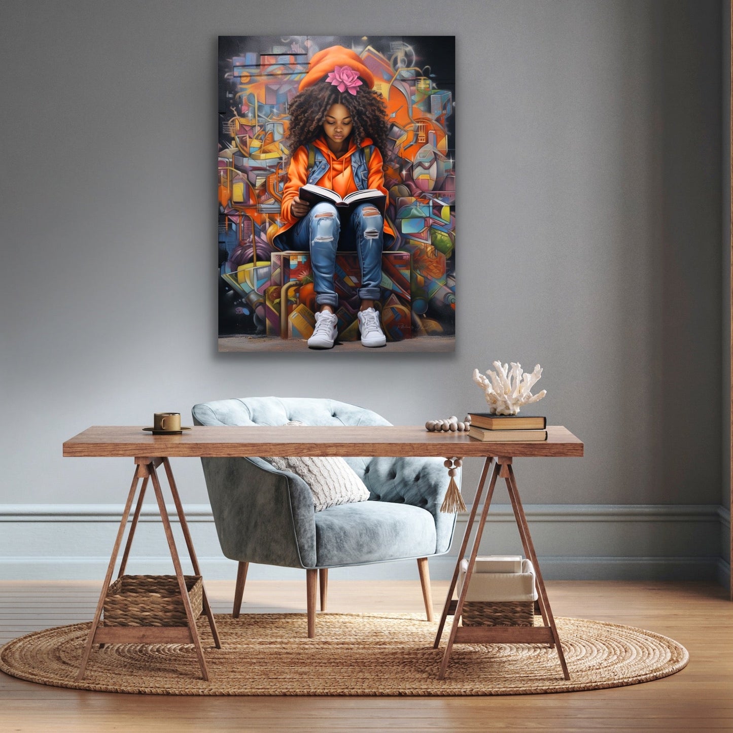 My Happy Place | Reading Art | Stretched Canvas Print Wall Art | Black Art | African American Art