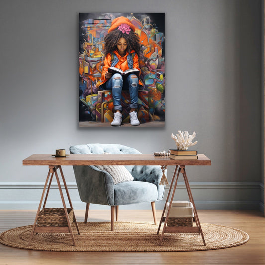 My Happy Place | Reading Art | Stretched Canvas Print Wall Art | Black Art | African American Art