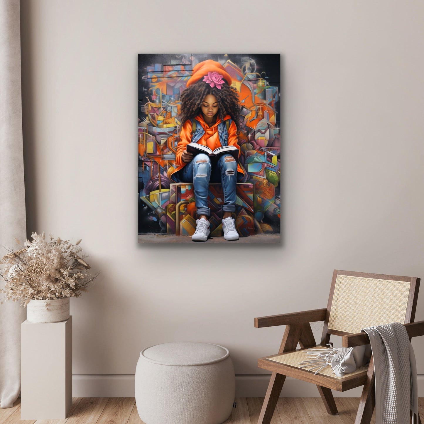 My Happy Place | Reading Art | Stretched Canvas Print Wall Art | Black Art | African American Art