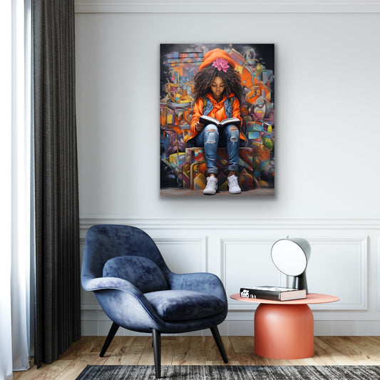 My Happy Place | Reading Art | Stretched Canvas Print Wall Art | Black Art | African American Art