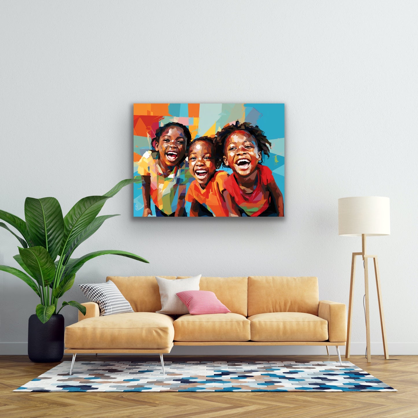 Cousins Having Fun | Stretched Canvas Print Wall Art | Black Art | African American Art