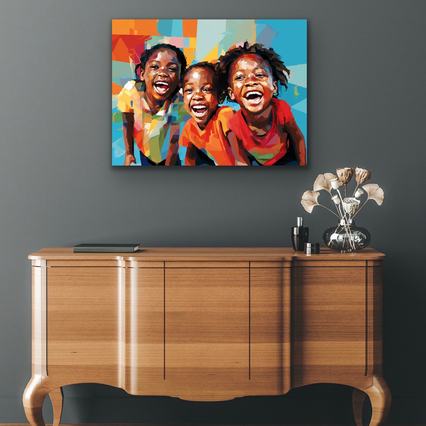 Cousins Having Fun | Stretched Canvas Print Wall Art | Black Art | African American Art