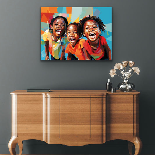 Cousins Having Fun | Stretched Canvas Print Wall Art | Black Art | African American Art