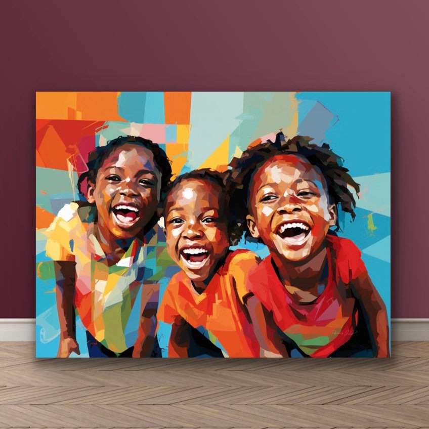 Cousins Having Fun | Stretched Canvas Print Wall Art | Black Art | African American Art