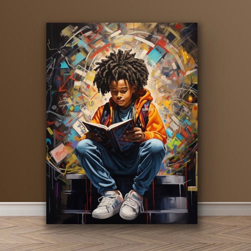 My Land of Imagination | Reading Art | Stretched Canvas Print Wall Art | Black Art | African American Art