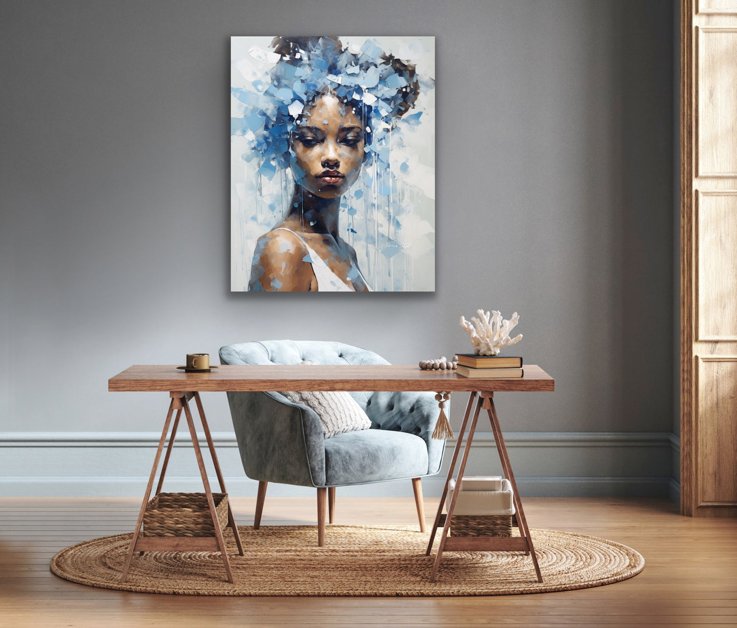 Beautiful Blue | Stretched Canvas Print Wall Art | Black Art | African American Art
