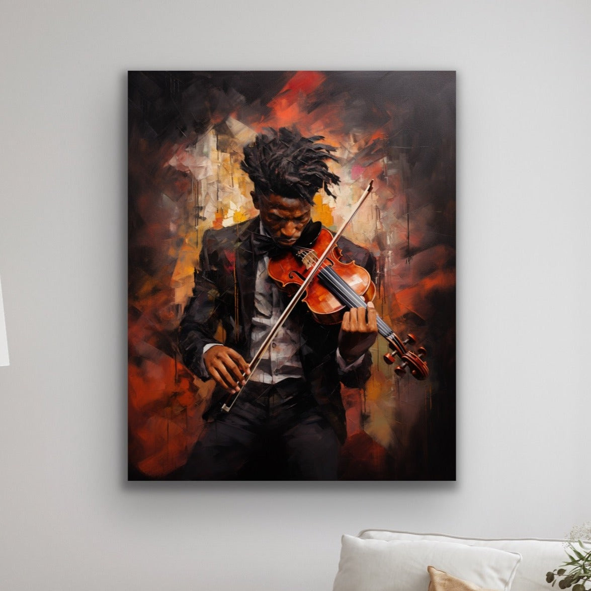 A Gentleman & His Violin | Stretched Canvas Print Wall Art | Black Art | African American Art