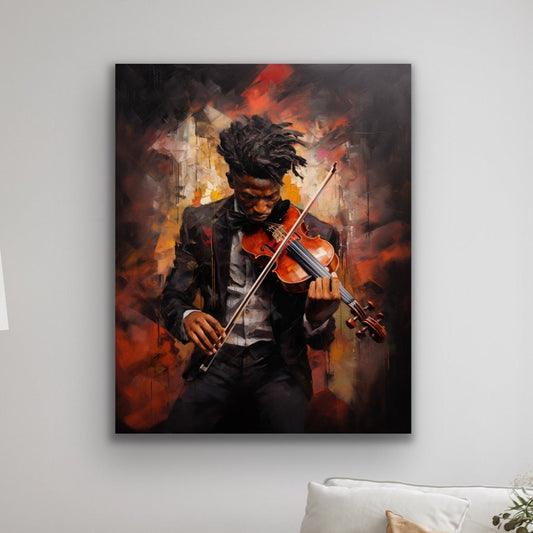 A Gentleman & His Violin | Stretched Canvas Print Wall Art | Black Art | African American Art