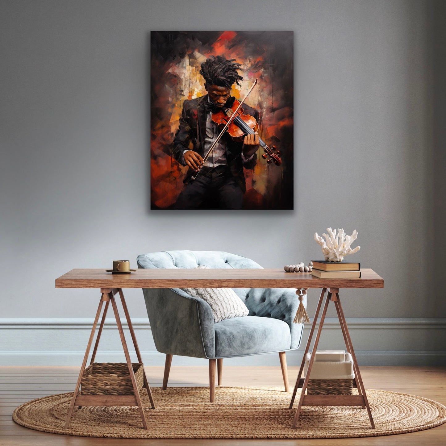A Gentleman & His Violin | Stretched Canvas Print Wall Art | Black Art | African American Art