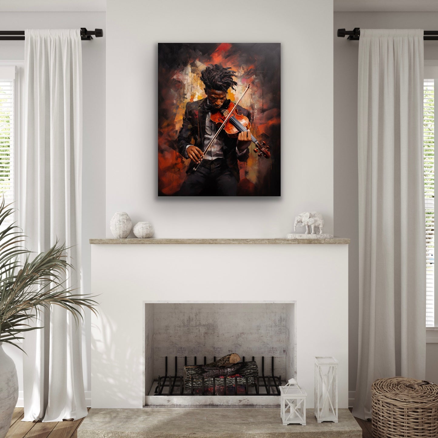 A Gentleman & His Violin | Stretched Canvas Print Wall Art | Black Art | African American Art