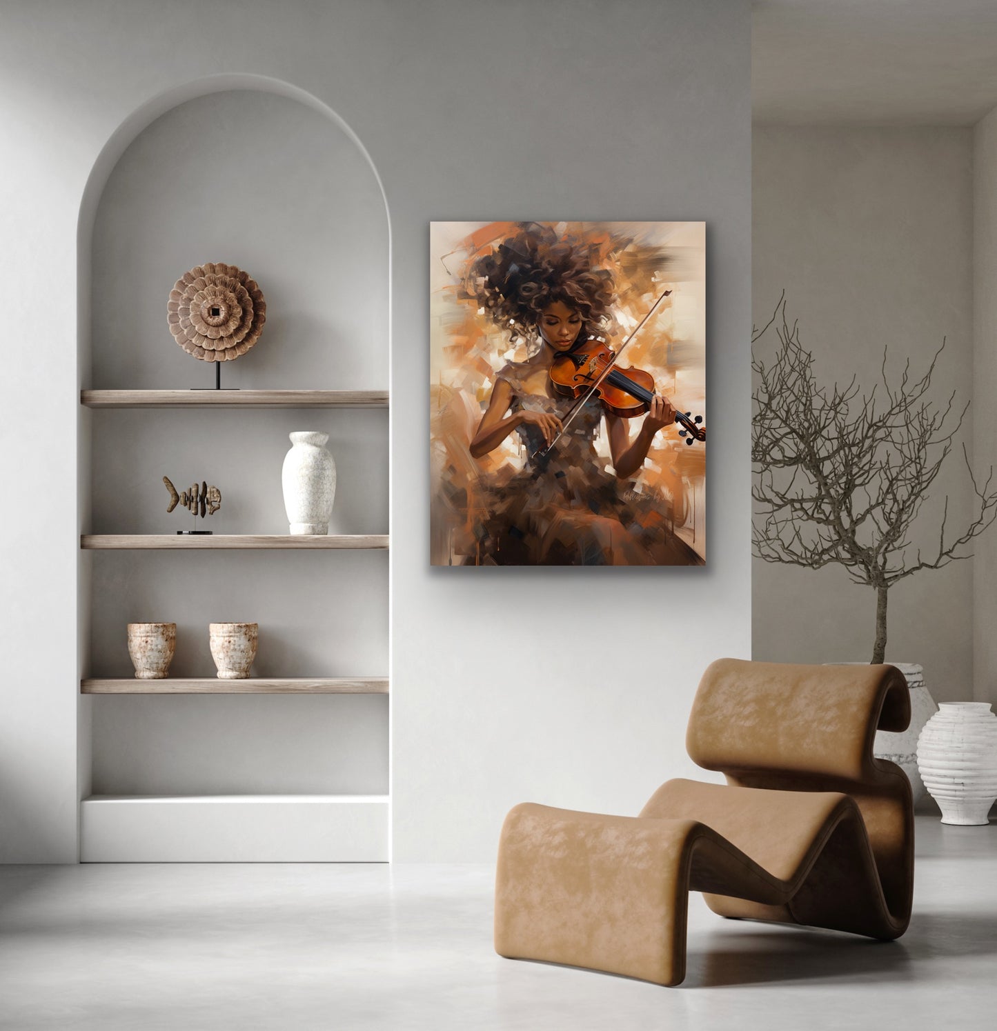 A Lady & Her Violin | Stretched Canvas Print Wall Art | Black Art | African American Art