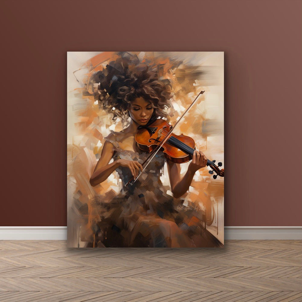 A Lady & Her Violin | Stretched Canvas Print Wall Art | Black Art | African American Art