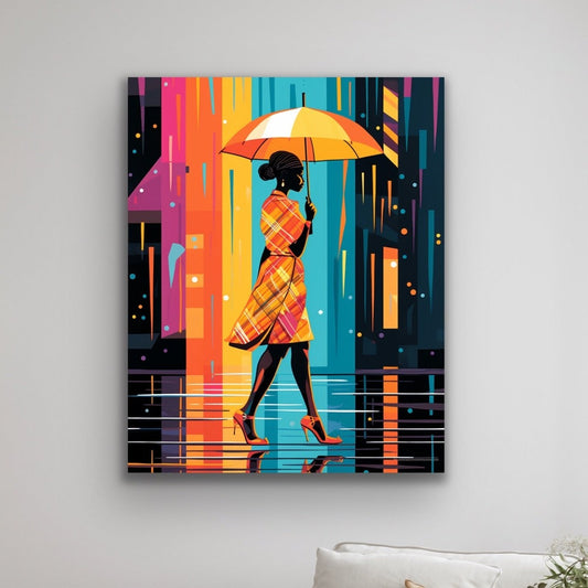 Lady with the Coral Umbrella  | Stretched Canvas Print Wall Art | Black Art | African American Art