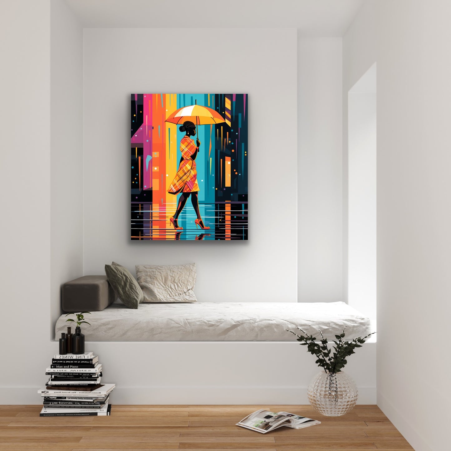 Lady with the Coral Umbrella | Stretched Canvas Print Wall Art | Black Art | African American Art