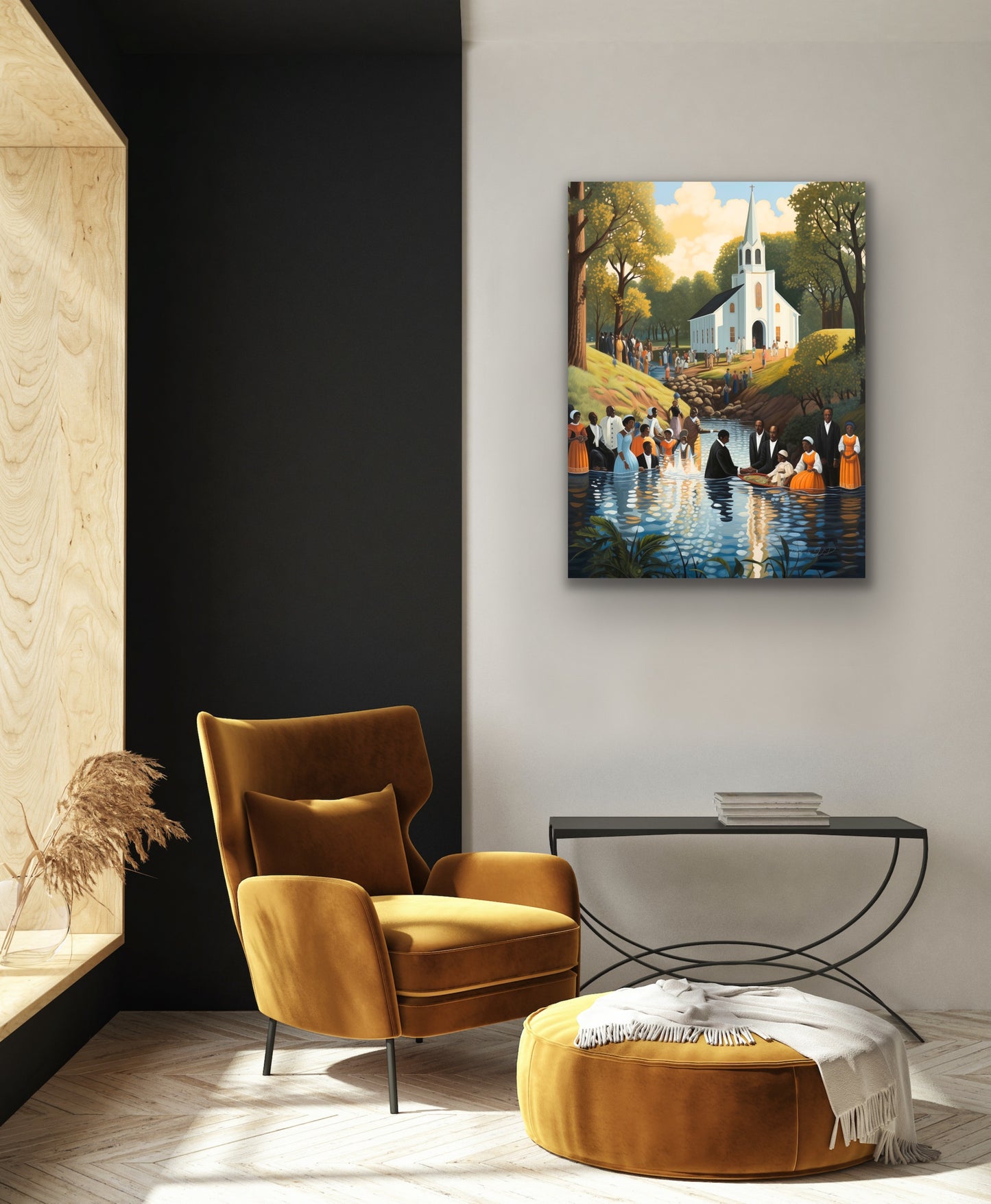 Down To The Water | Stretched Canvas Print Wall Art | Black Art | African American Art | Black Church Art