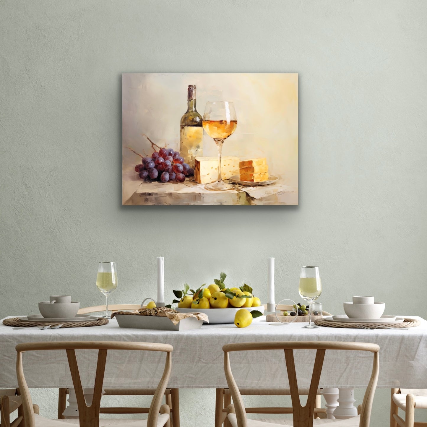 Wine and Cheese | Stretched Canvas Print Wall Art | African American Art | Staging Art