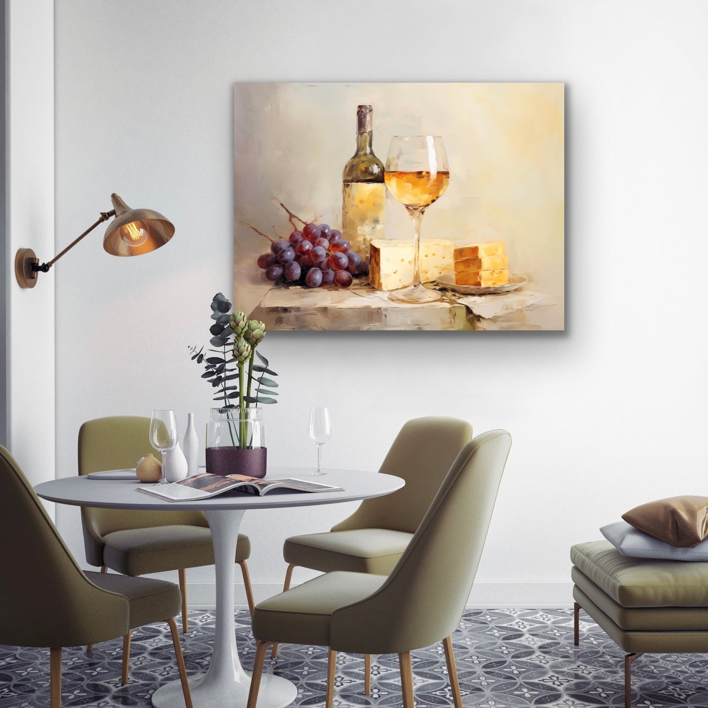 Wine and Cheese | Stretched Canvas Print Wall Art | African American Art | Staging Art
