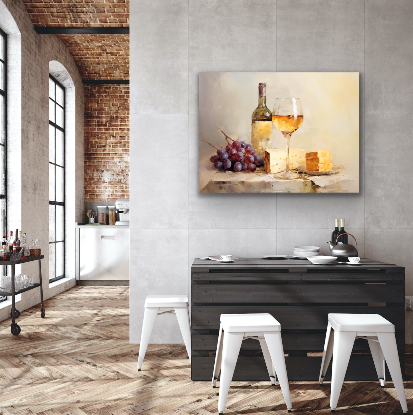 Wine and Cheese | Stretched Canvas Print Wall Art | African American Art | Staging Art