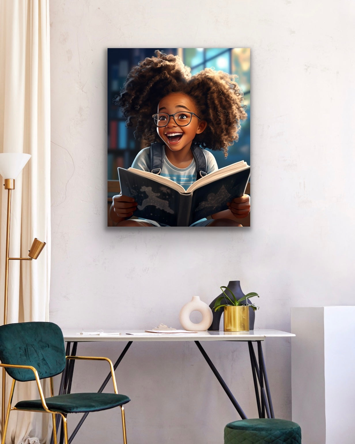 The Joy of Reading | Reading Art | Stretched Canvas Print Wall Art | Black Art | African American Art