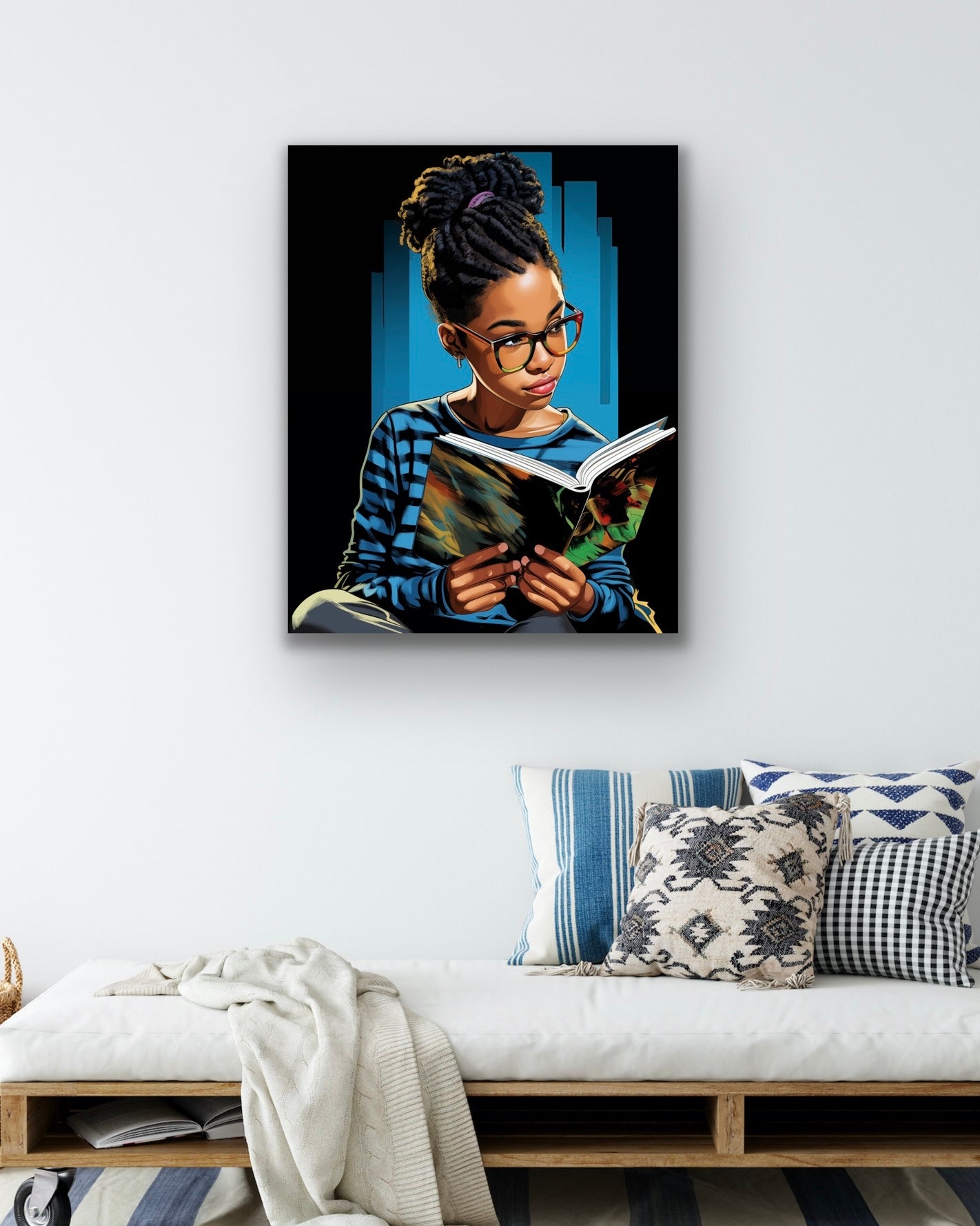 A Good Book | Reading Art | Stretched Canvas Print Wall Art | Black Art | African American Art