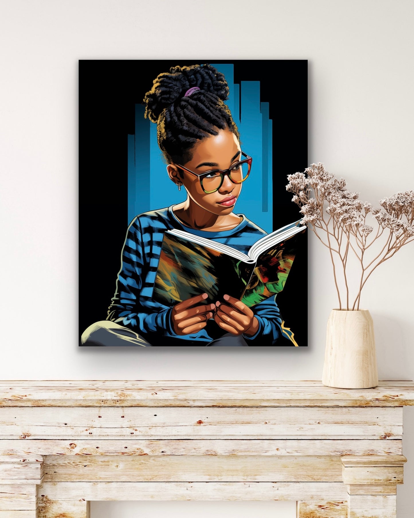 A Good Book | Reading Art | Stretched Canvas Print Wall Art | Black Art | African American Art