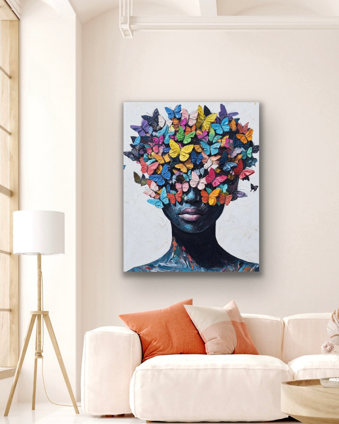 Face of Butterflies | Stretched Canvas Print Wall Art | Black Art | African American Art | Black Woman