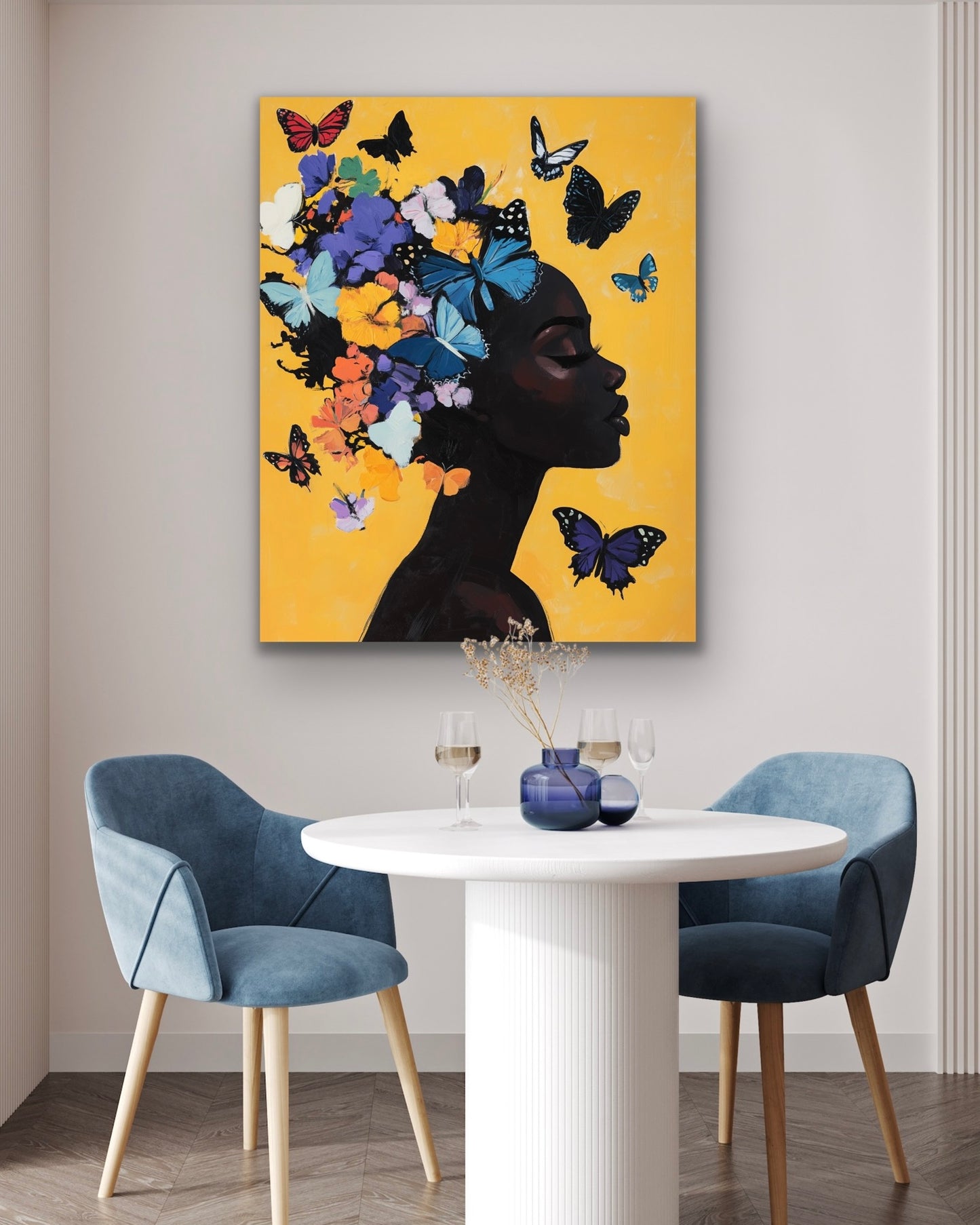 Butterfly Princess | Stretched Canvas Print Wall Art | Black Art | African American Art | Black Woman