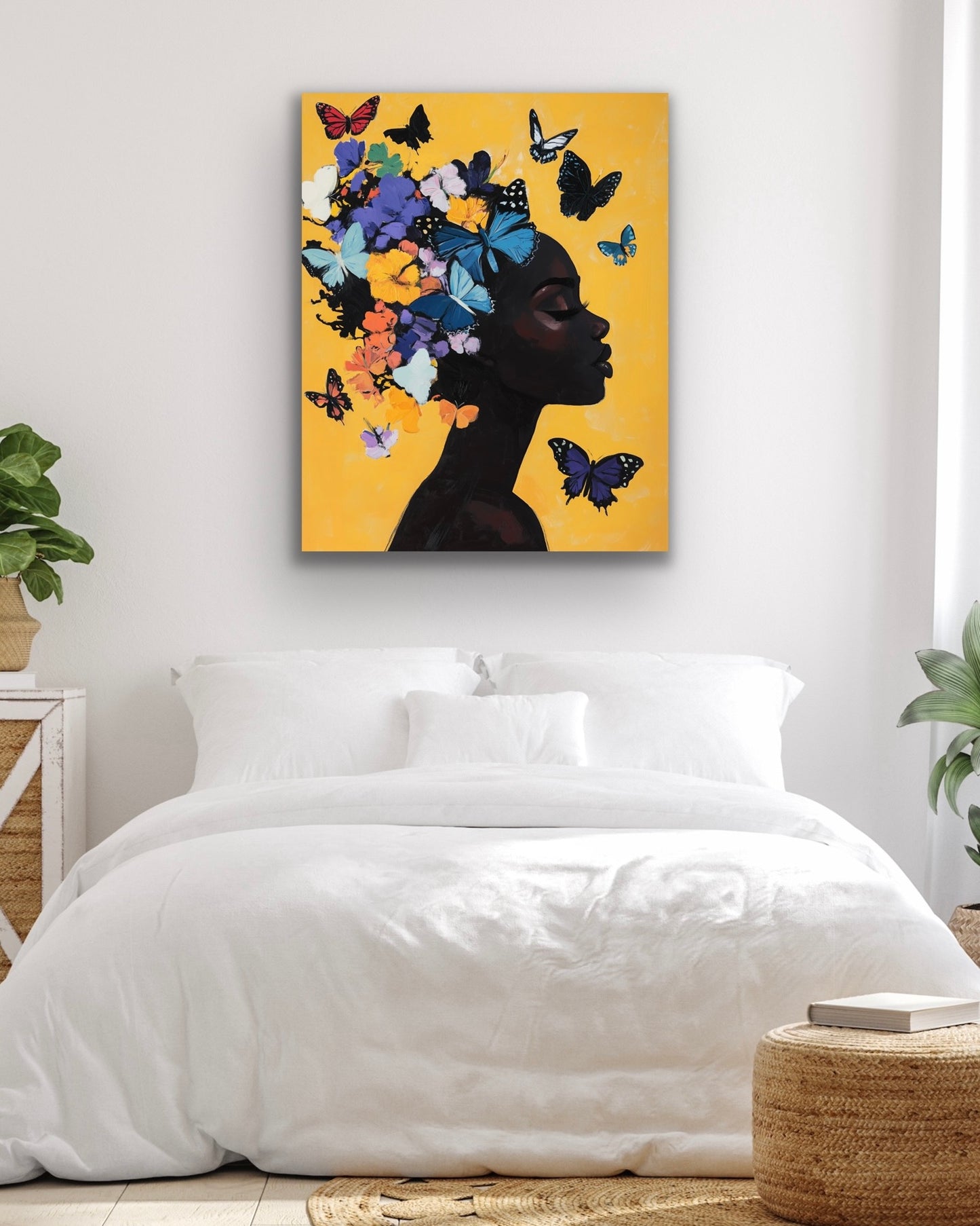 Butterfly Princess | Stretched Canvas Print Wall Art | Black Art | African American Art | Black Woman