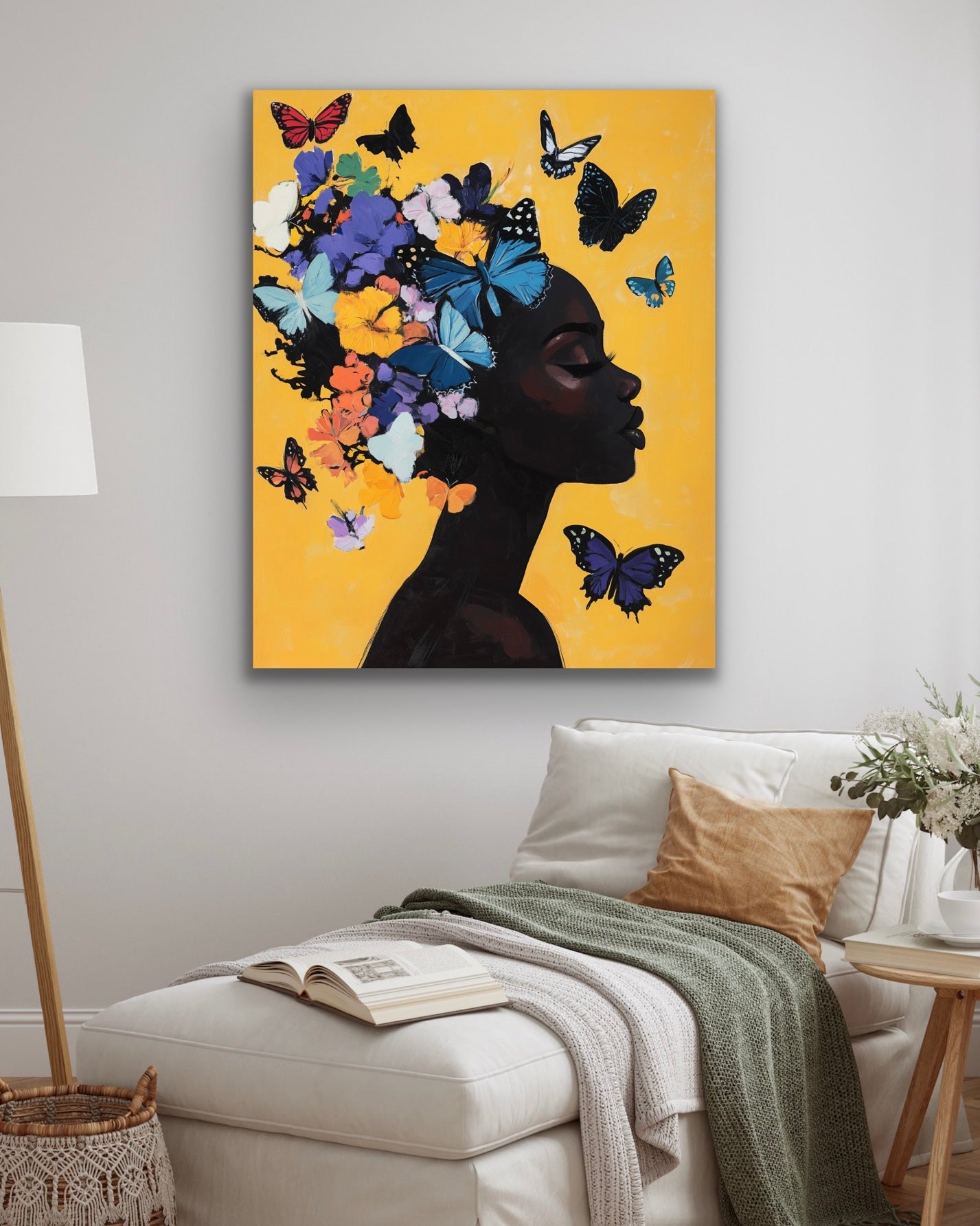 Butterfly Princess | Stretched Canvas Print Wall Art | Black Art | African American Art | Black Woman
