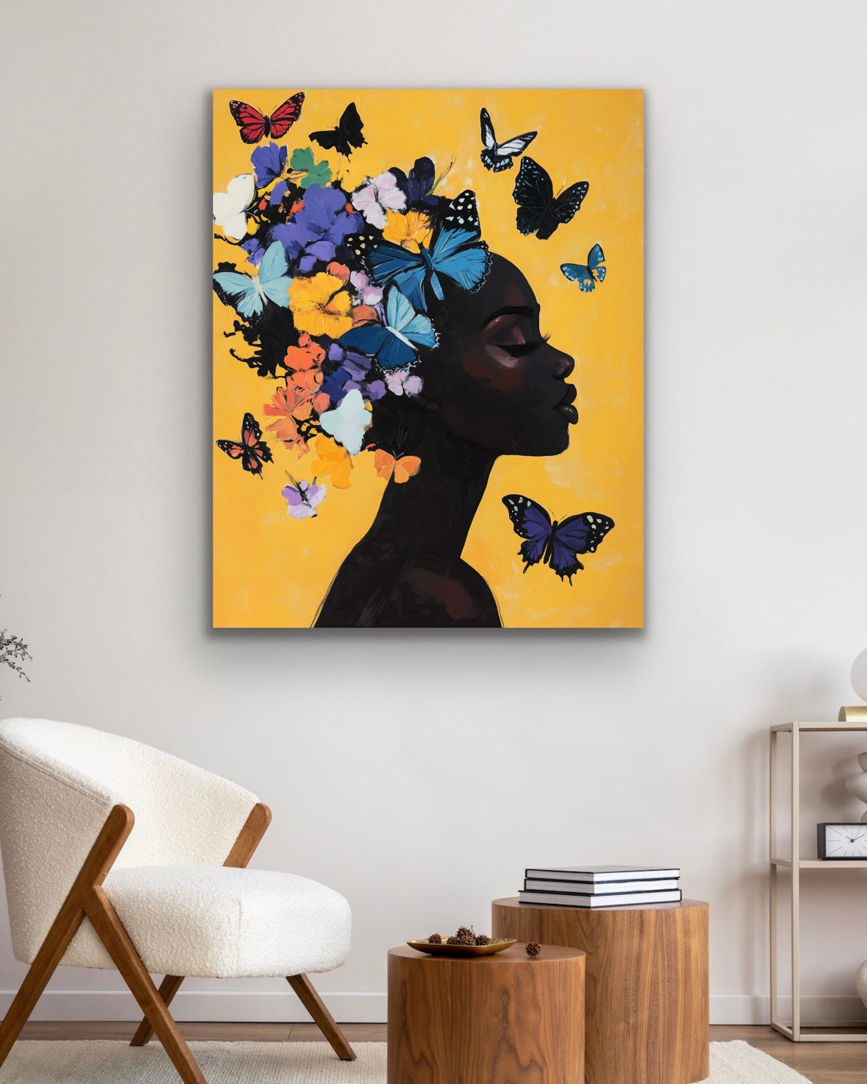Butterfly Princess | Stretched Canvas Print Wall Art | Black Art | African American Art | Black Woman