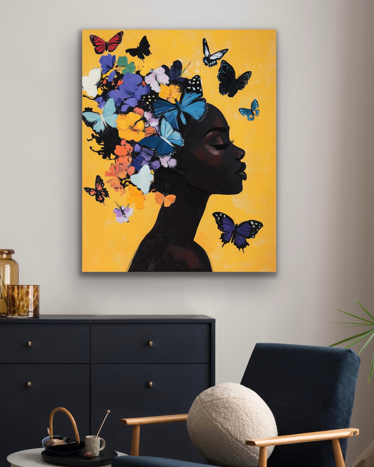Butterfly Princess | Stretched Canvas Print Wall Art | Black Art | African American Art | Black Woman