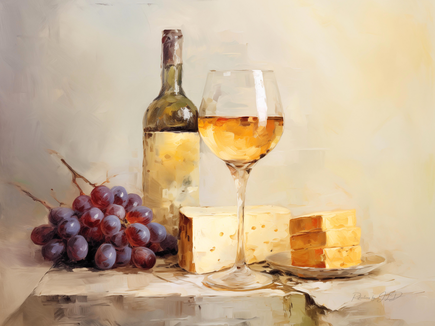 Wine and Cheese | Stretched Canvas Print Wall Art | African American Art | Staging Art