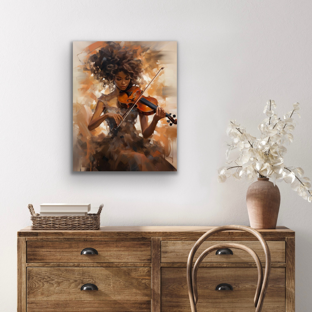 A Lady & Her Violin | Stretched Canvas Print Wall Art | Black Art | African American Art