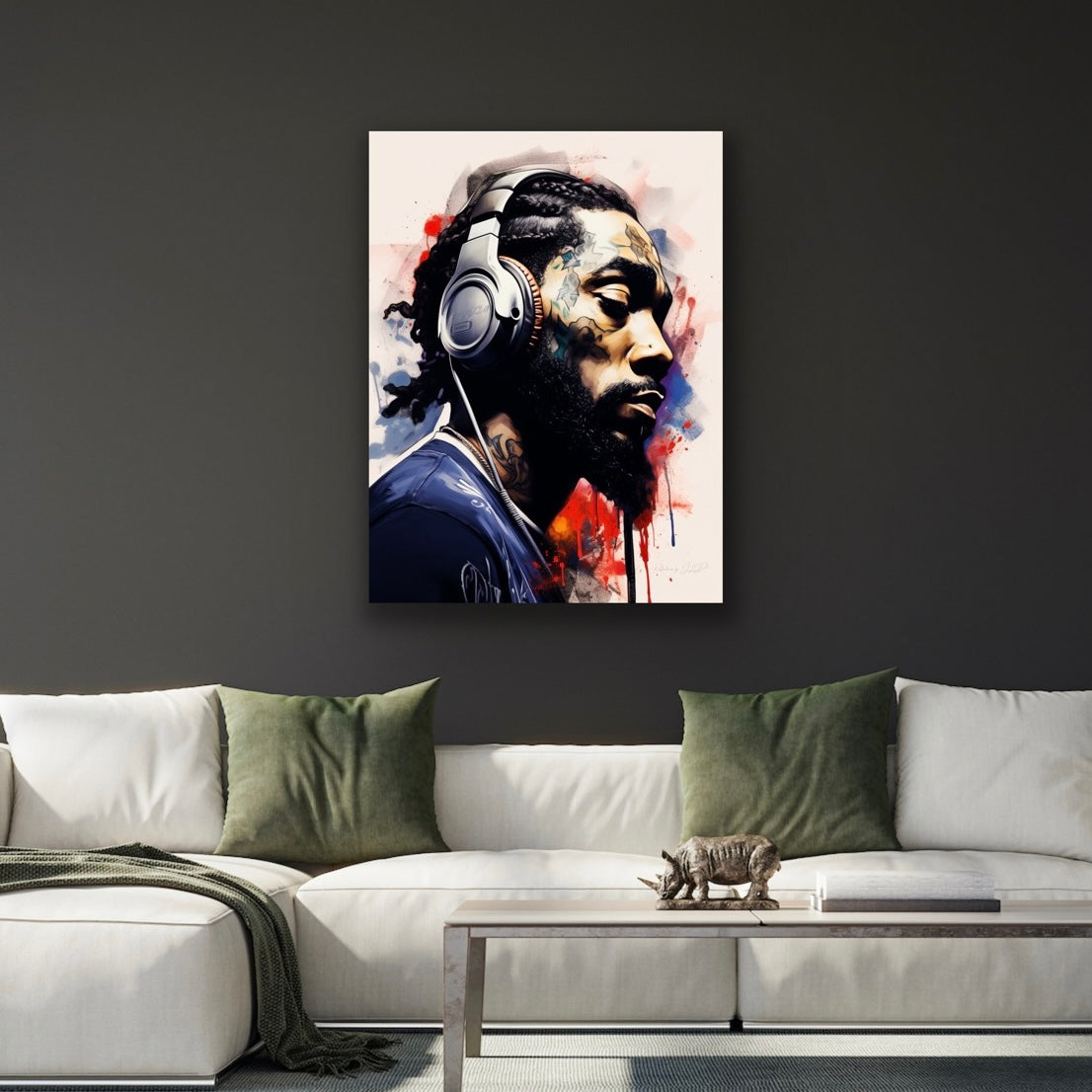 Hip-Hop Swag | Stretched Canvas Print | Poster Photo Print | Graffiti Style Wall Art Print of a Hip Hop Artist Listening To Music | African American Art