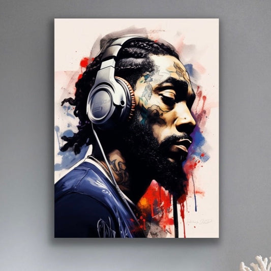 Hip-Hop Swag | Stretched Canvas Print | Poster Photo Print | Graffiti Style Wall Art Print of a Hip Hop Artist Listening To Music | African American Art