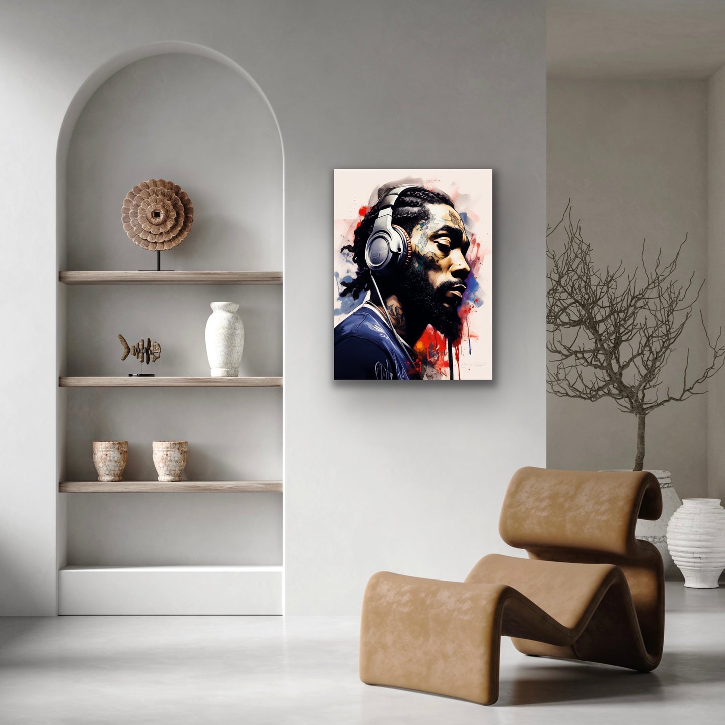 Hip-Hop Swag | Stretched Canvas Print | Poster Photo Print | Graffiti Style Wall Art Print of a Hip Hop Artist Listening To Music | African American Art