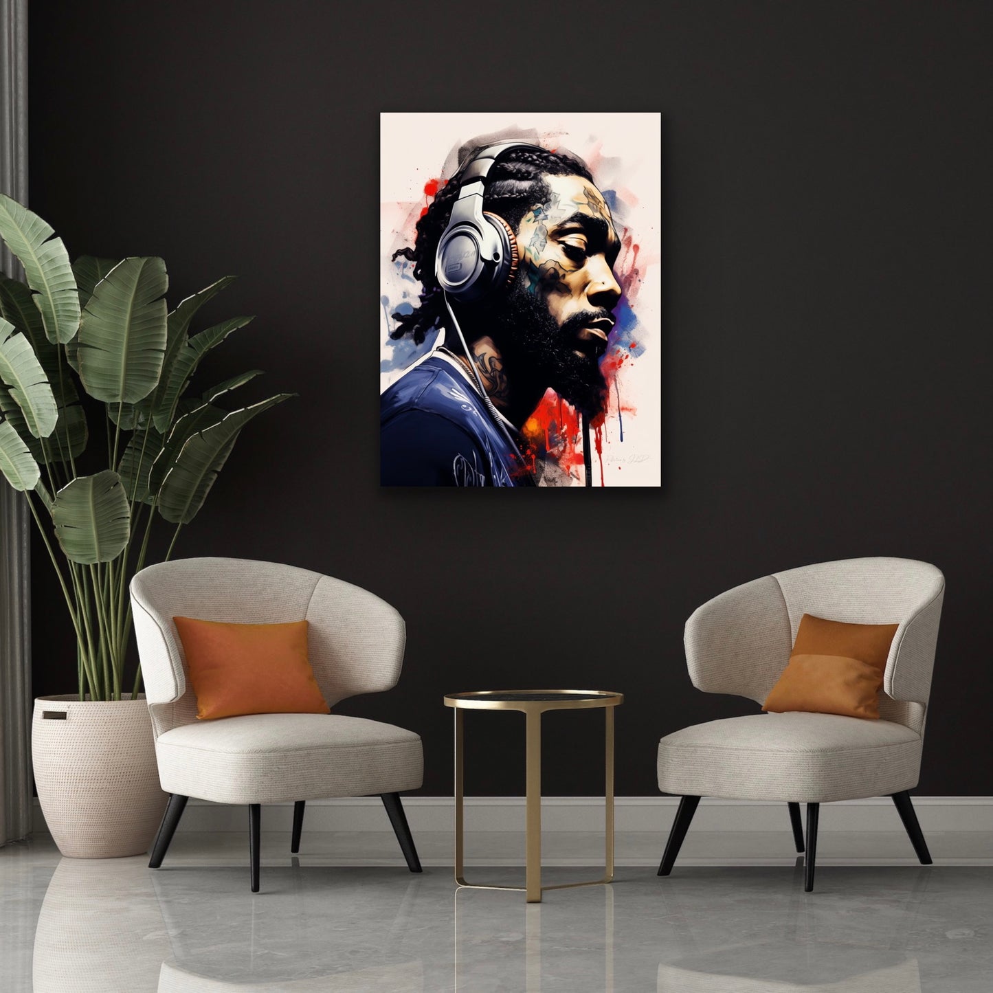 Hip-Hop Swag | Stretched Canvas Print | Poster Photo Print | Graffiti Style Wall Art Print of a Hip Hop Artist Listening To Music | African American Art