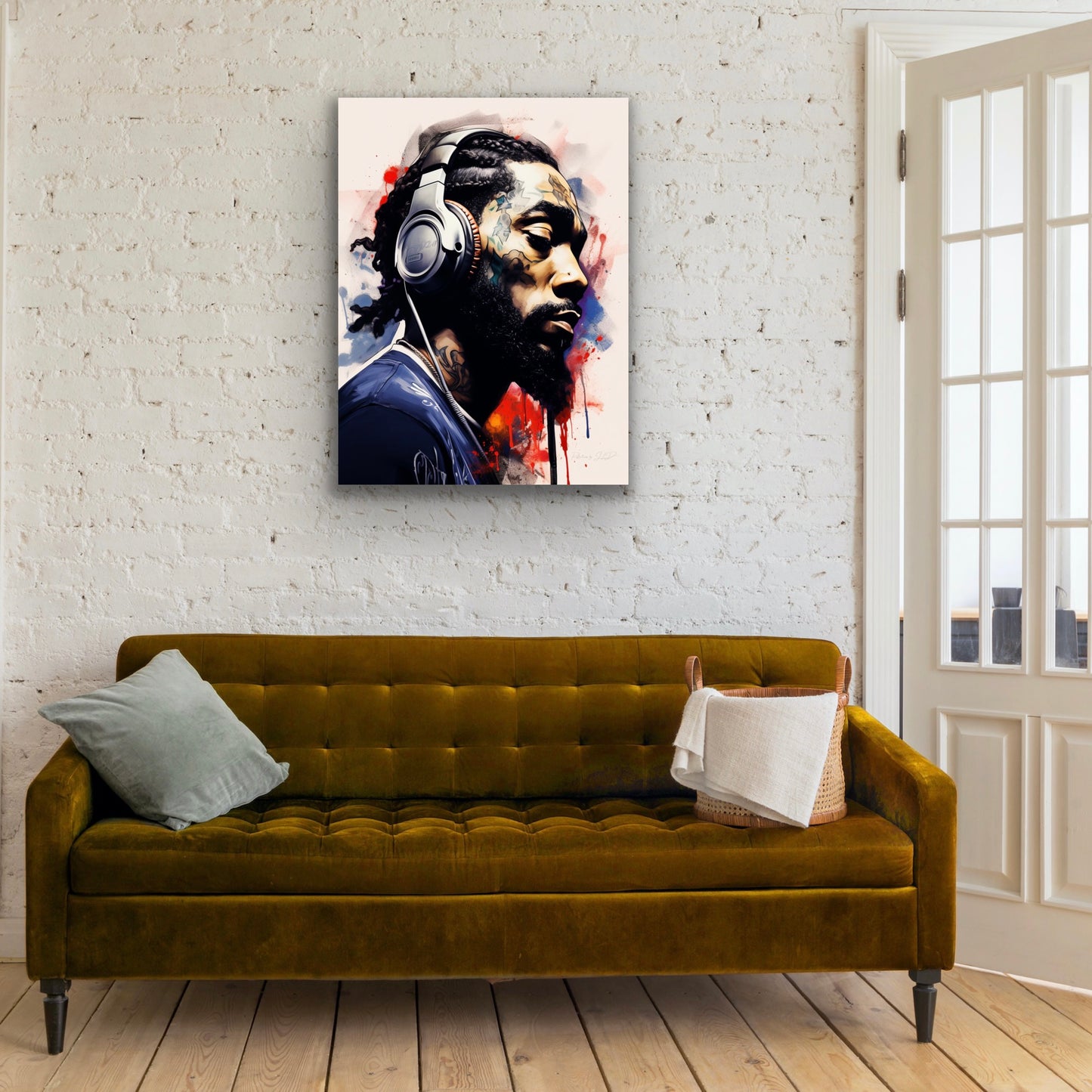 Hip-Hop Swag | Stretched Canvas Print | Poster Photo Print | Graffiti Style Wall Art Print of a Hip Hop Artist Listening To Music | African American Art