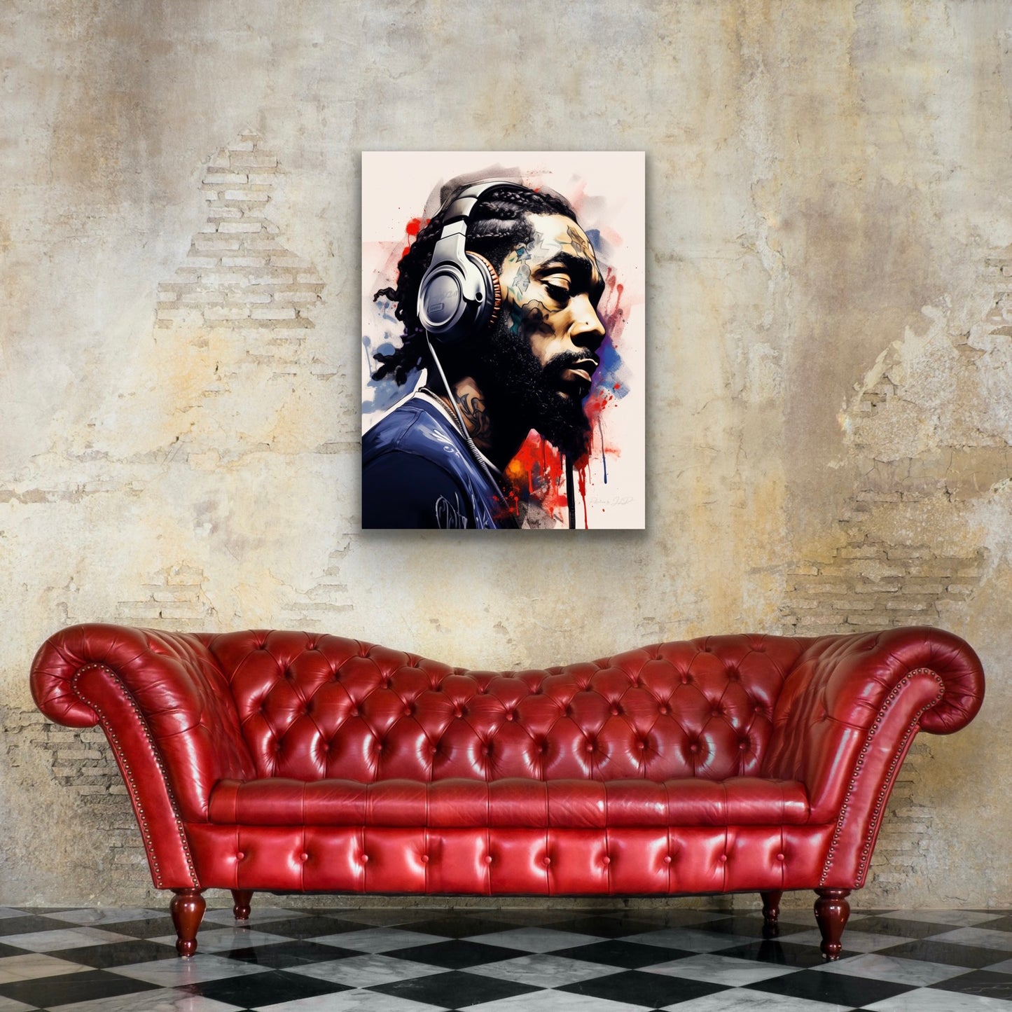 Hip-Hop Swag | Stretched Canvas Print | Poster Photo Print | Graffiti Style Wall Art Print of a Hip Hop Artist Listening To Music | African American Art