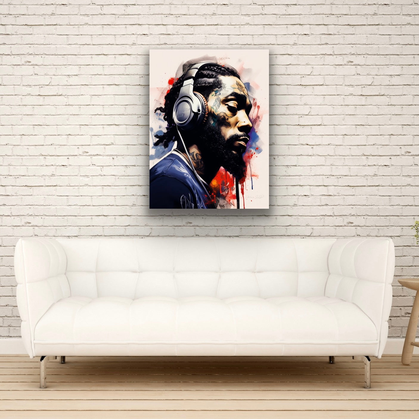 Hip-Hop Swag | Stretched Canvas Print | Poster Photo Print | Graffiti Style Wall Art Print of a Hip Hop Artist Listening To Music | African American Art